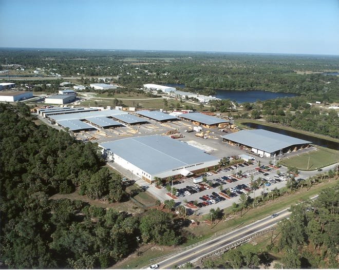 Aerial view of Raymond Building Supply in North Fort Myers.