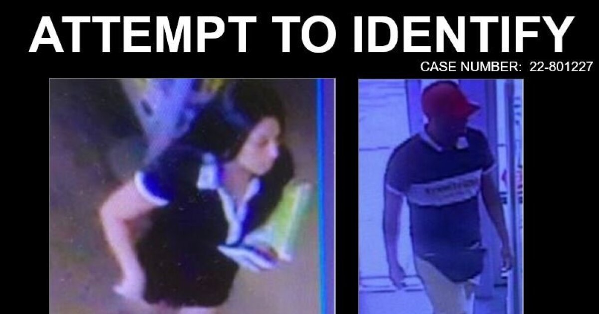 Authorities try to identify couple who broke into car, stole credit cards