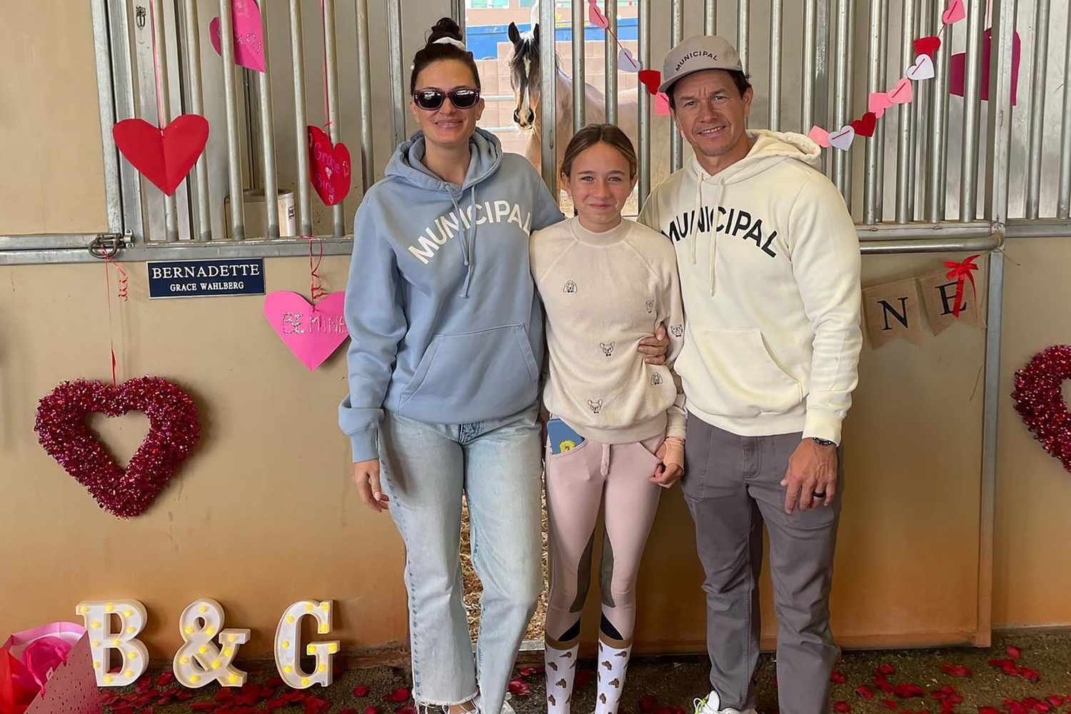Mark Wahlberg, Wife Rhea Durham Pose with Daughter Grace and Her Horse